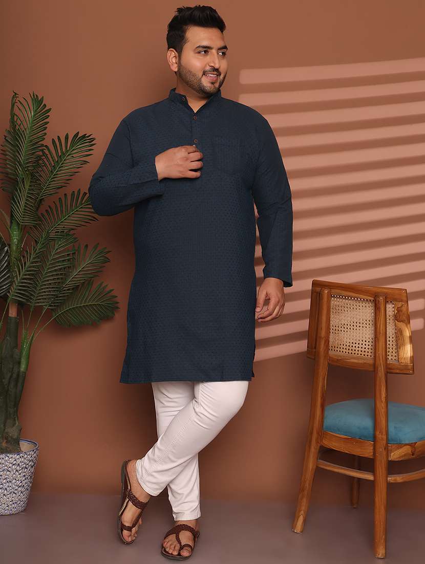 men self design mandarin neck long kurta - 21968174 - Zoom Image - 0