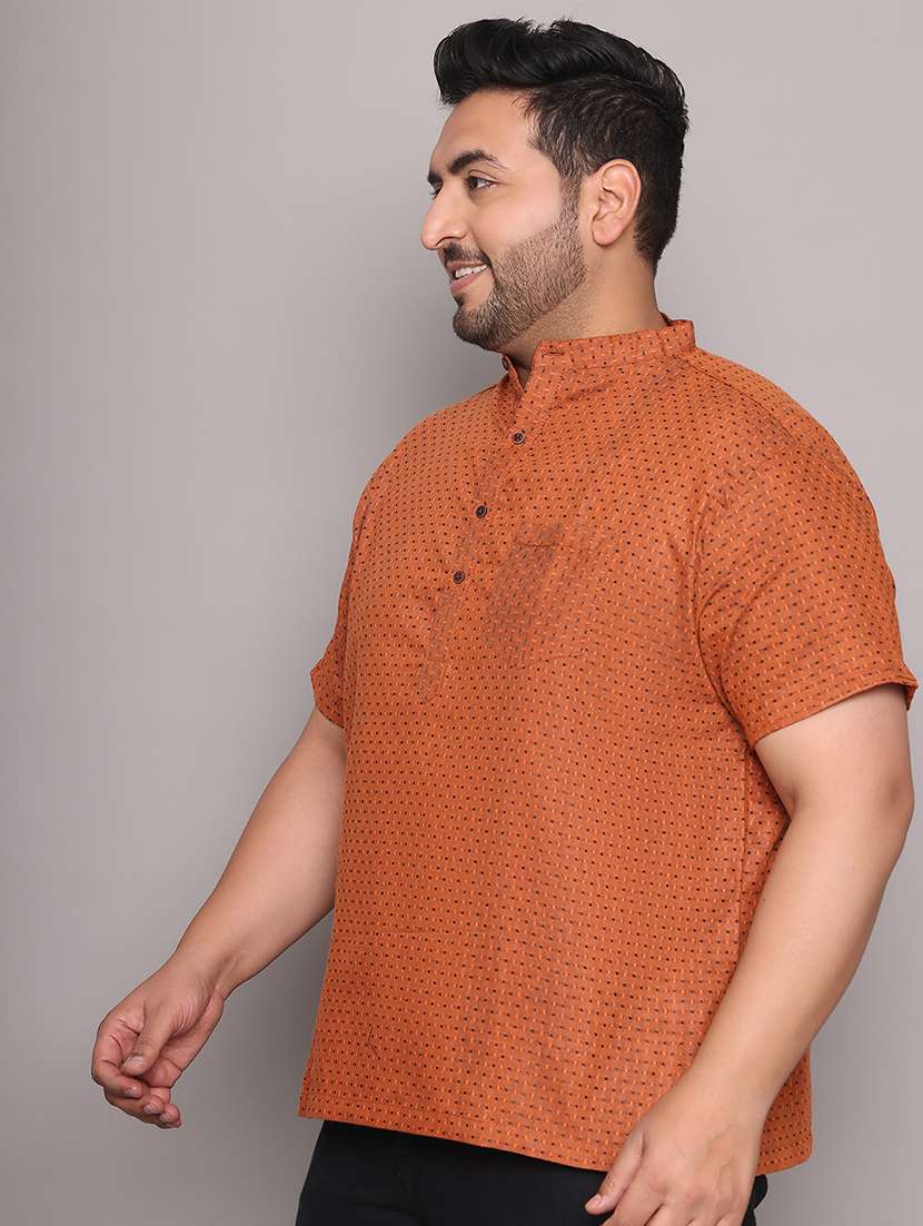 men self design mandarin neck short kurta - 21968179 - Standard Image - 3