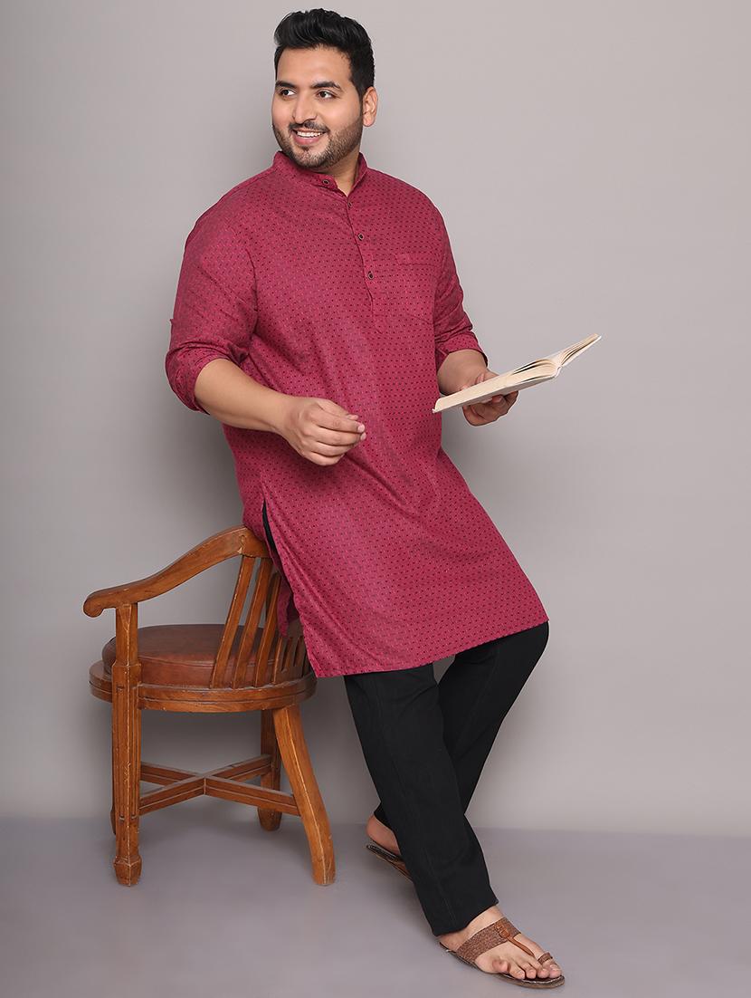 men self design mandarin neck long kurta