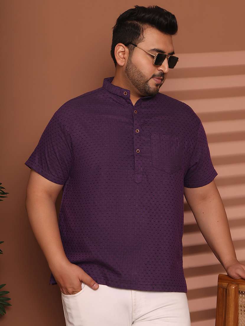 men self design mandarin neck short kurta