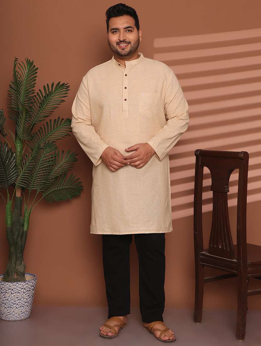 men solid mandarin neck long kurta