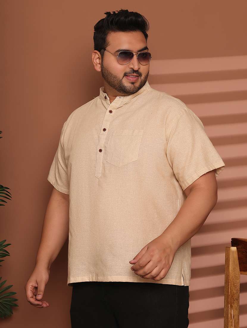 men solid mandarin neck short kurta