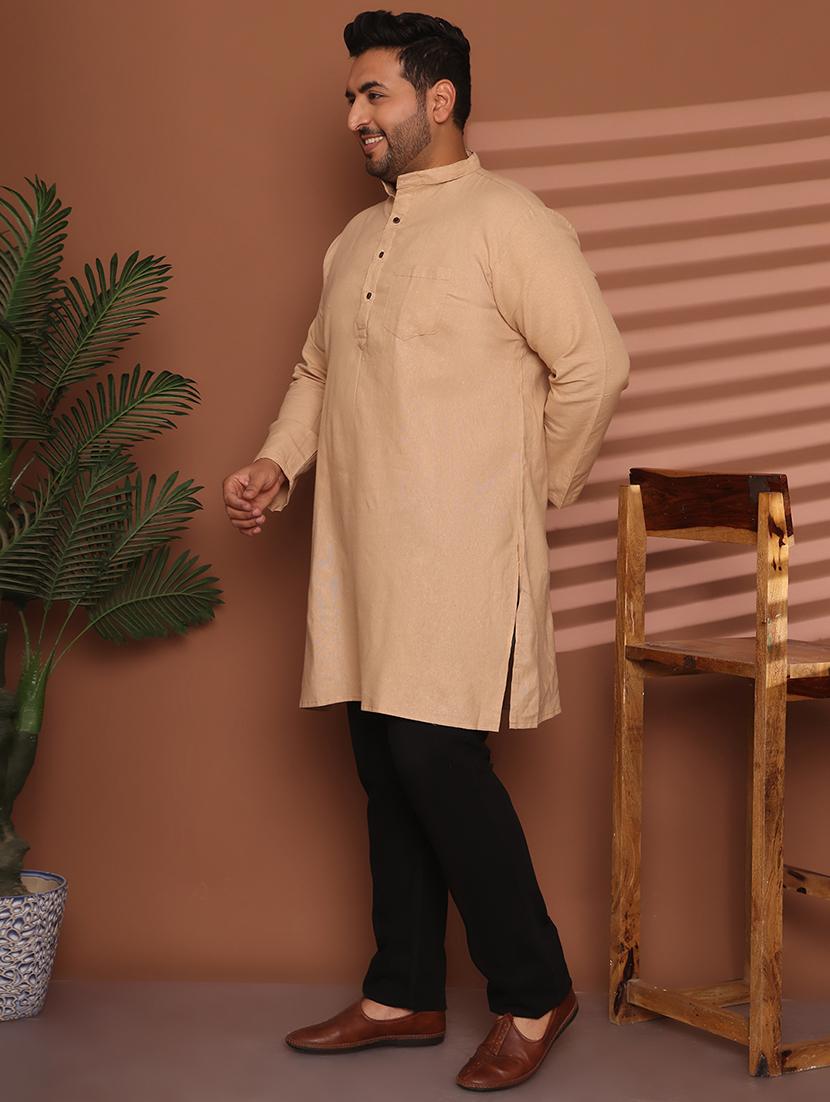 men solid mandarin neck long kurta - 21968192 - Standard Image - 3