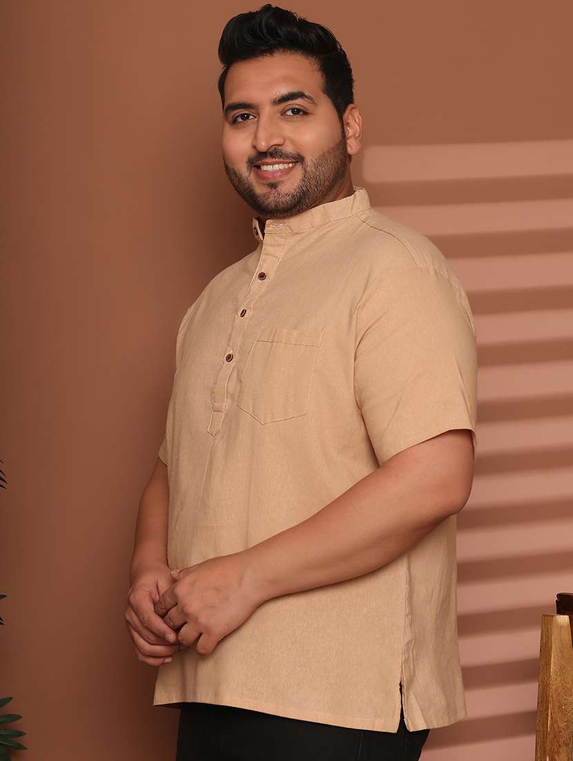 men solid mandarin neck short kurta - 21968193 -  Standard Image - 3