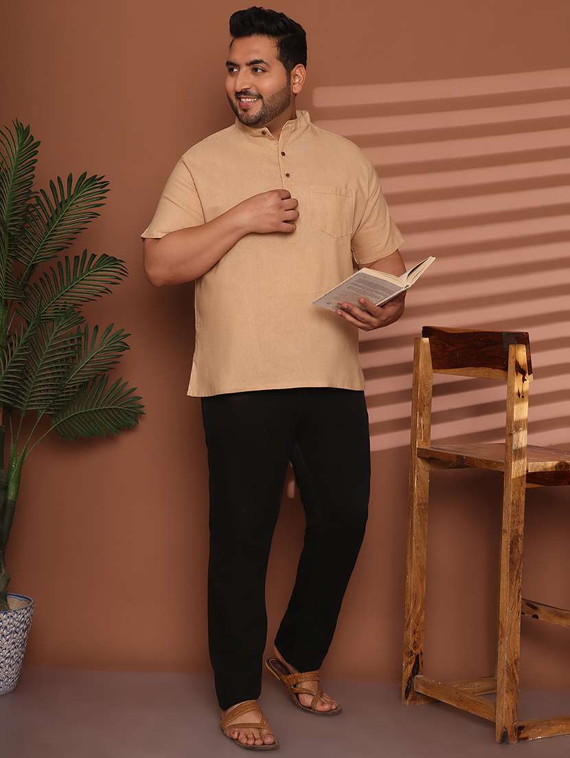 men solid mandarin neck short kurta - 21968193 -  Standard Image - 5