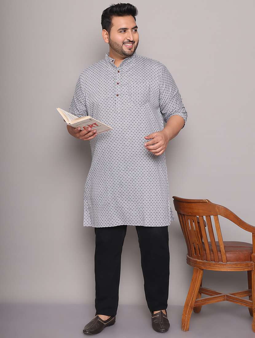 men self design mandarin neck long kurta - 21968196 - Zoom Image - 0
