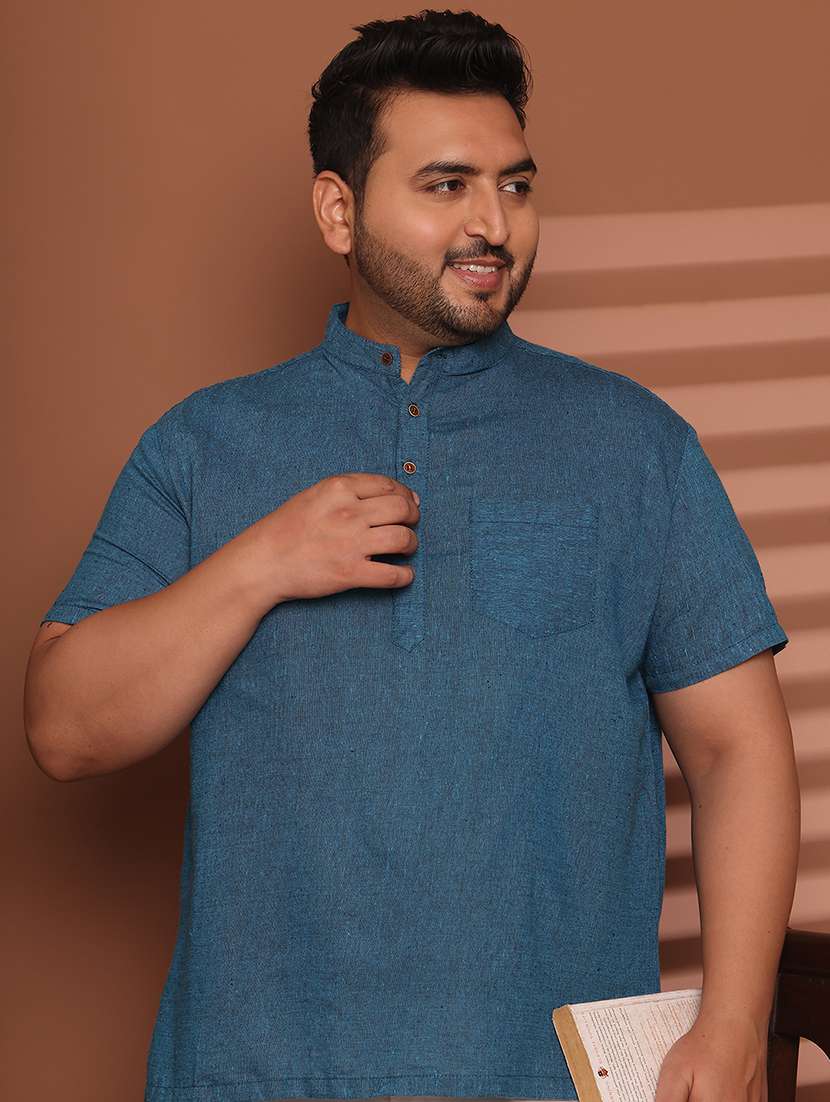 men solid mandarin neck short kurta - 21968199 -  Standard Image - 3