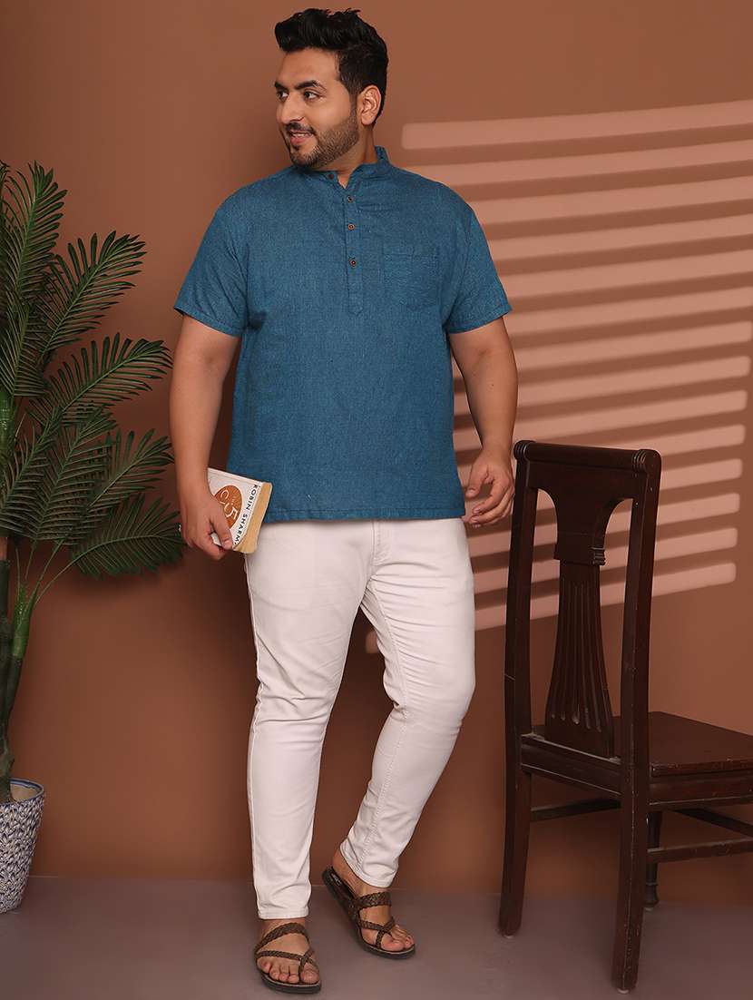 men solid mandarin neck short kurta - 21968199 -  Standard Image - 5