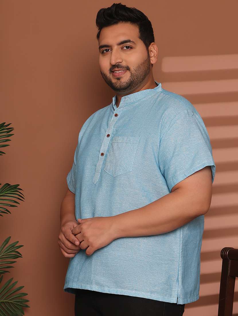 men solid mandarin neck short kurta - 21968209 - Standard Image - 3