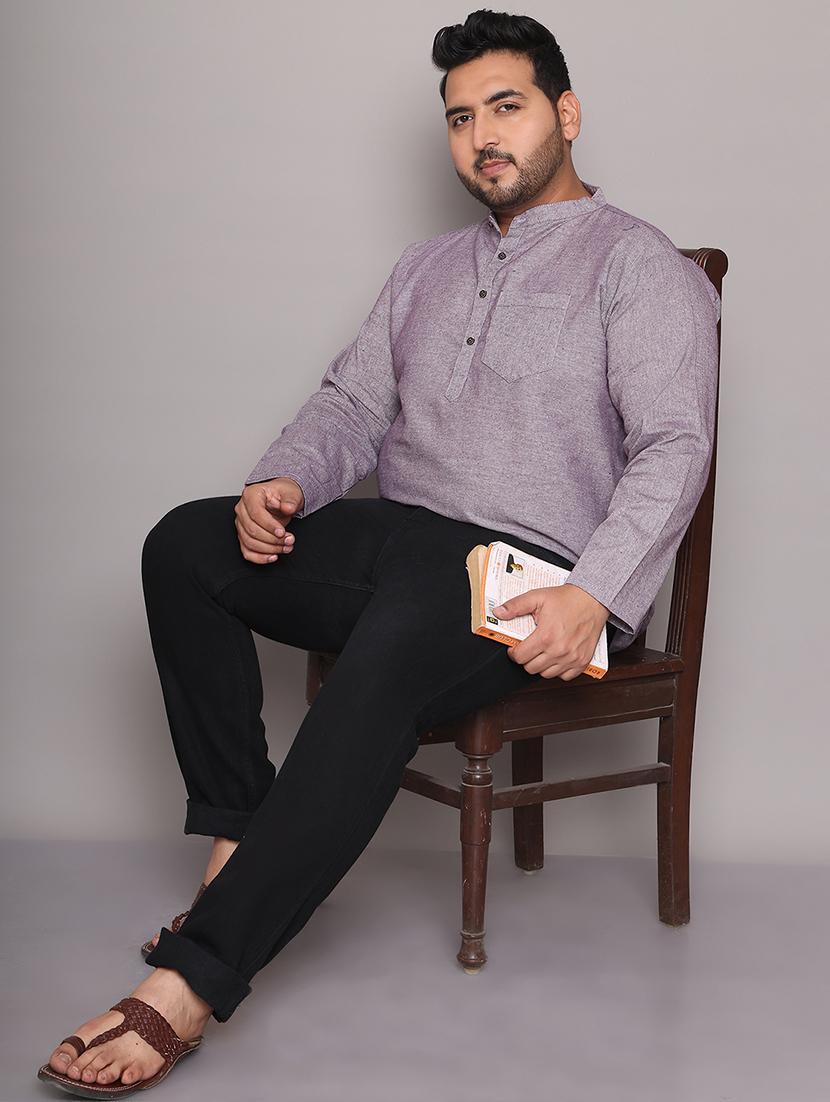 men solid mandarin neck short kurta - 21968212 - Standard Image - 5