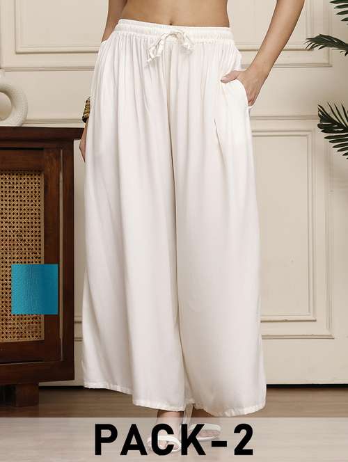 women pack of 2 solid flared palazzo - 21968268 -  Standard Image - 0