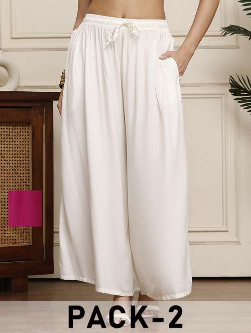 women pack of 2 solid flared palazzo - 21968270 -  Standard Image - 0
