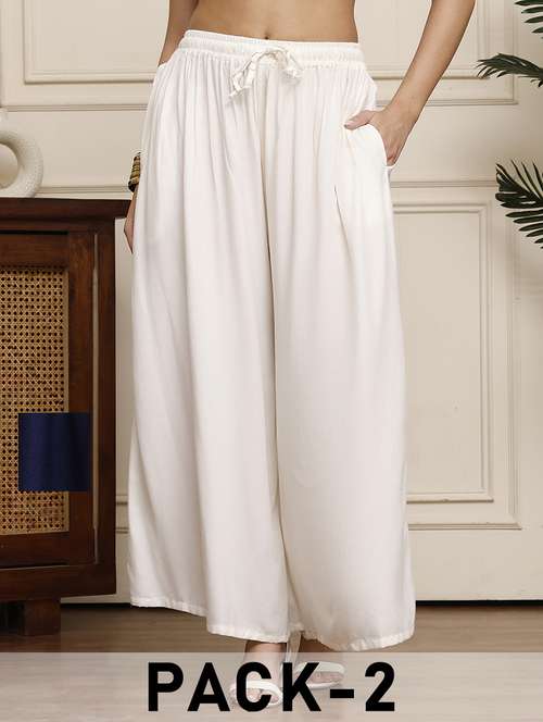 women pack of 2 solid flared palazzo - 21968271 -  Standard Image - 0