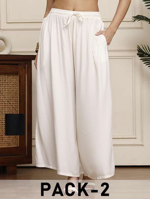 women pack of 2 solid flared palazzo - 21968274 -  Standard Image - 0