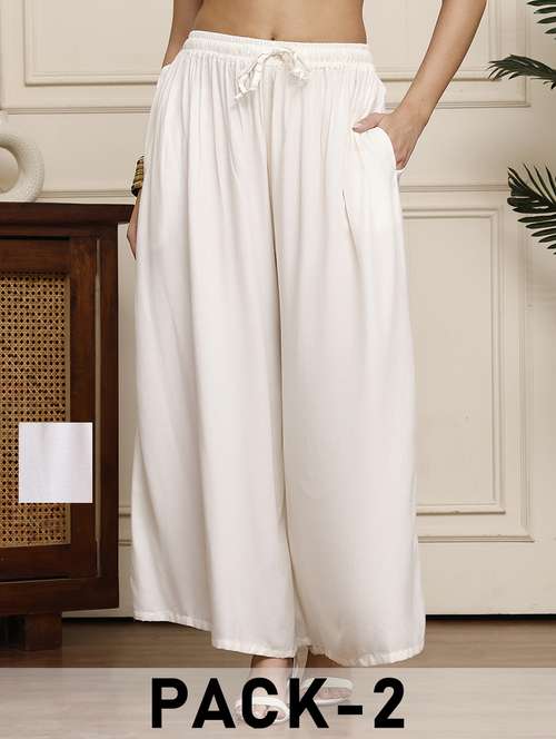 women pack of 2 solid flared palazzo - 21968276 -  Standard Image - 0