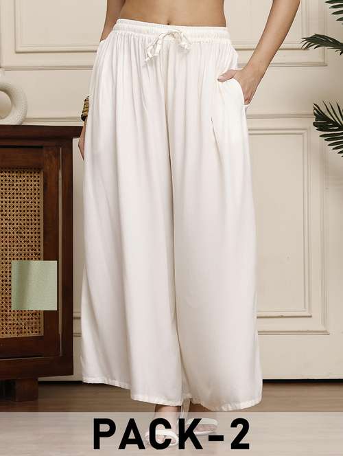 women pack of 2 solid flared palazzo - 21968277 -  Standard Image - 0