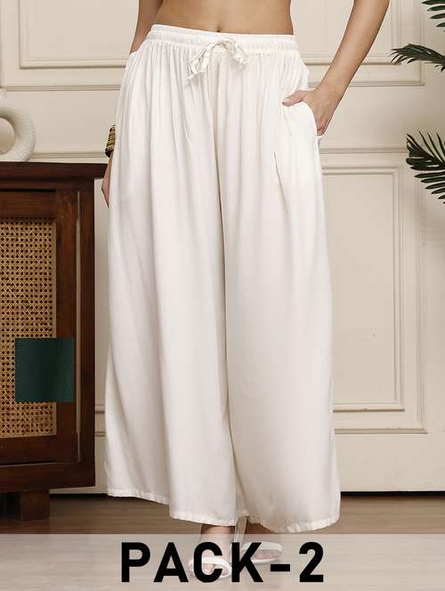 women pack of 2 solid flared palazzo - 21968279 -  Standard Image - 0