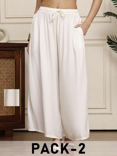 women pack of 2 solid flared palazzo - 21968281 -  Standard Image - 0