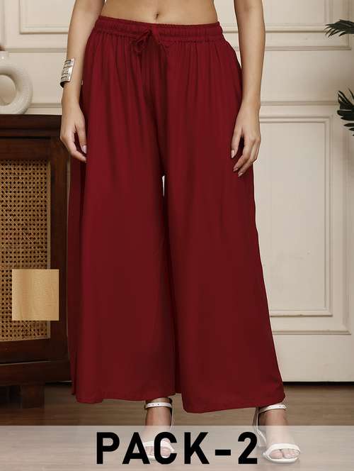 women pack of 2 solid flared palazzo - 21968285 -  Standard Image - 0