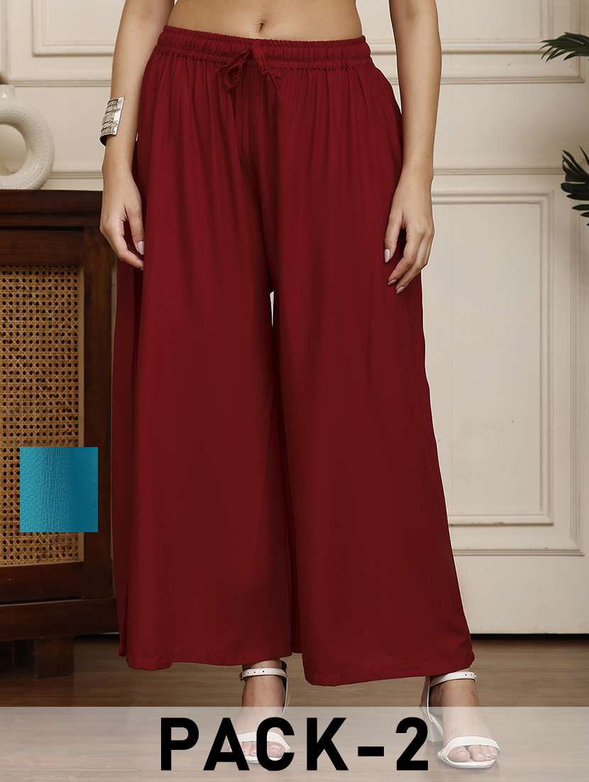 women pack of 2 solid flared palazzo - 21968287 -  Zoom Image - 0