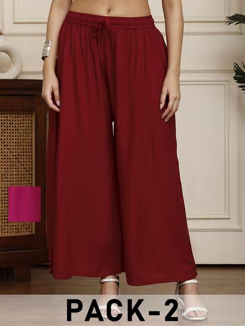 women pack of 2 solid flared palazzo - 21968290 -  Standard Image - 0