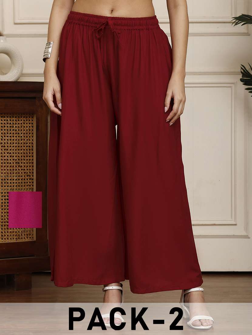 women pack of 2 solid flared palazzo - 21968290 -  Zoom Image - 0