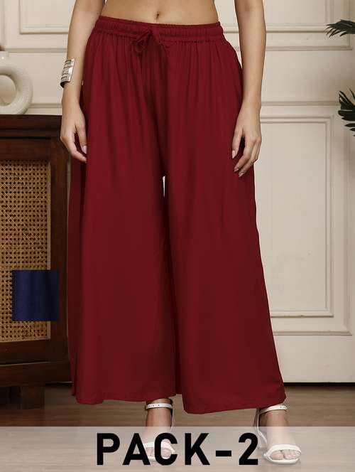 women pack of 2 solid flared palazzo - 21968291 -  Standard Image - 0
