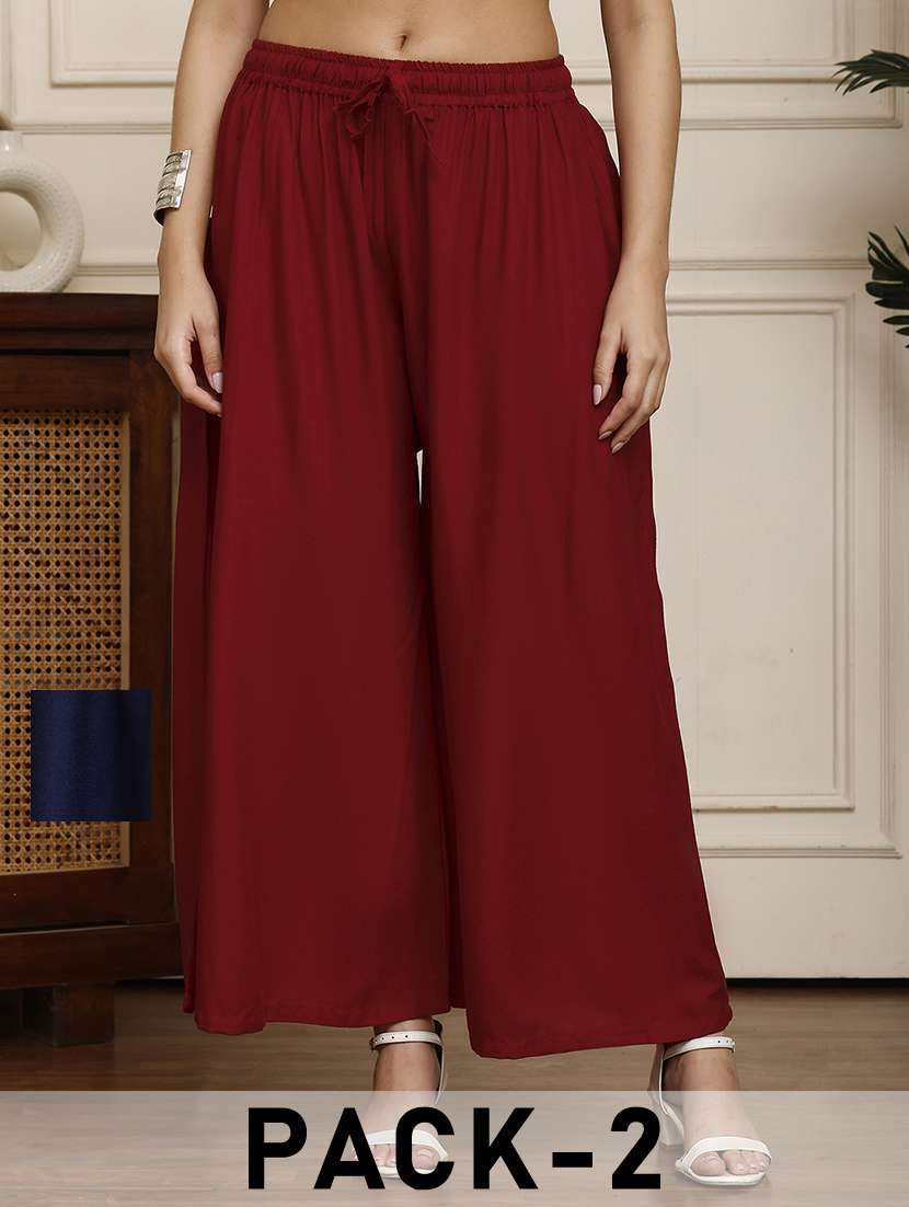 women pack of 2 solid flared palazzo - 21968291 -  Zoom Image - 0