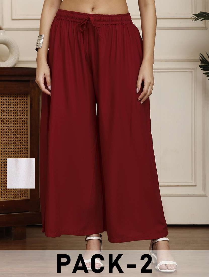 women pack of 2 solid flared palazzo - 21968295 -  Zoom Image - 0