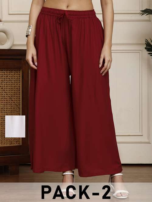 women pack of 2 solid flared palazzo - 21968296 -  Standard Image - 0