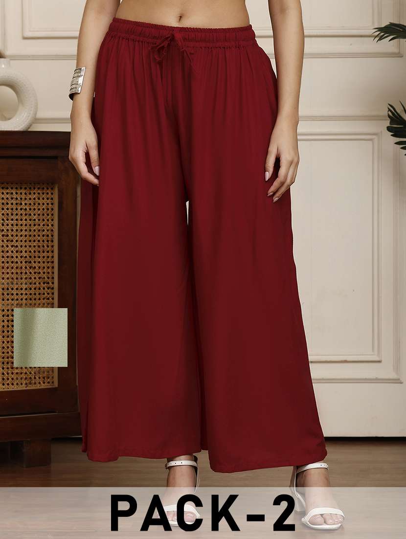 women pack of 2 solid flared palazzo - 21968297 -  Zoom Image - 0