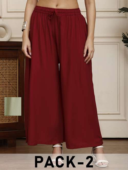 women pack of 2 solid flared palazzo - 21968298 -  Standard Image - 0