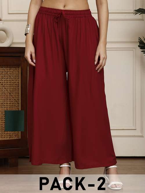 women pack of 2 solid flared palazzo - 21968300 -  Standard Image - 0