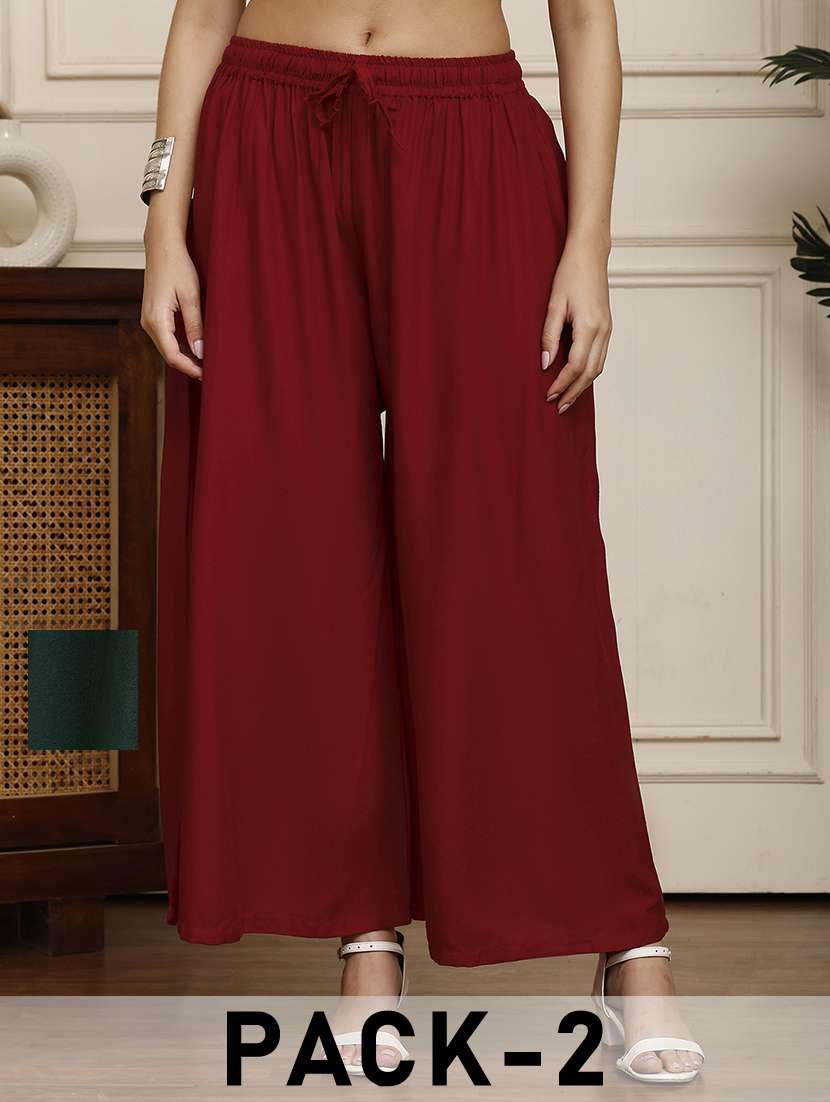 women pack of 2 solid flared palazzo - 21968300 -  Zoom Image - 0