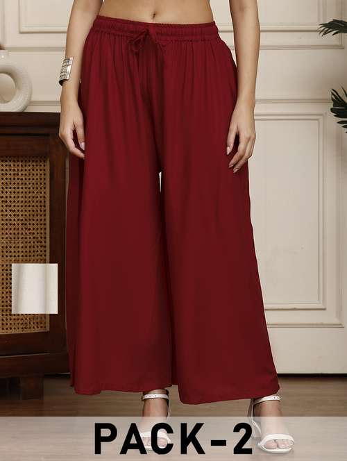 women pack of 2 solid flared palazzo - 21968302 -  Standard Image - 0