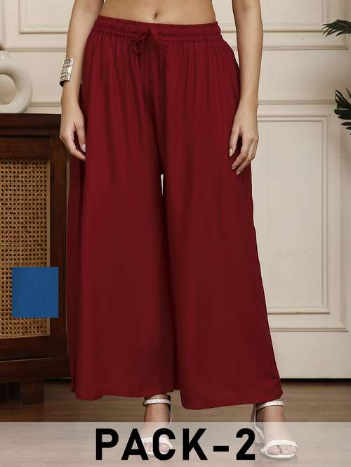 women pack of 2 solid flared palazzo - 21968303 -  Standard Image - 0