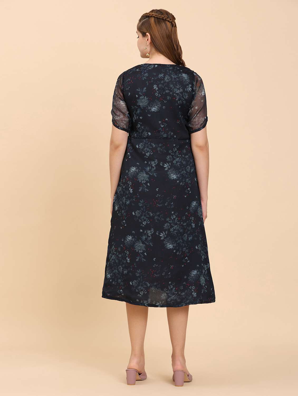 women floral printed overlap neck a-line dress - 21968317 -  Standard Image - 3