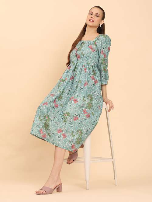 women floral print square neck a-line dress - 21968344 - Standard Image - 0