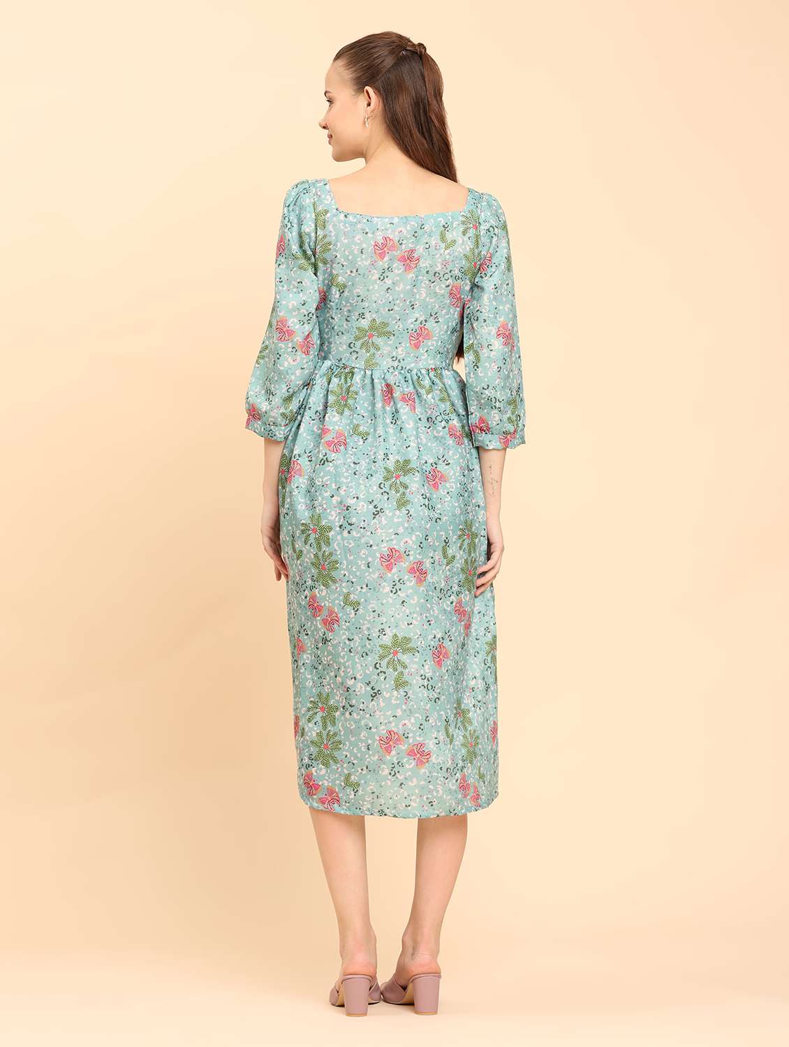 women floral print square neck a-line dress - 21968344 - Standard Image - 3