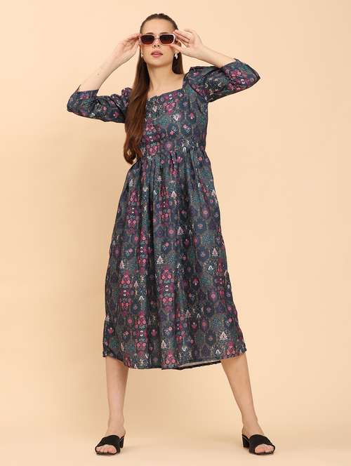 women print square neck  a-line dress - 21968345 -  Standard Image - 0