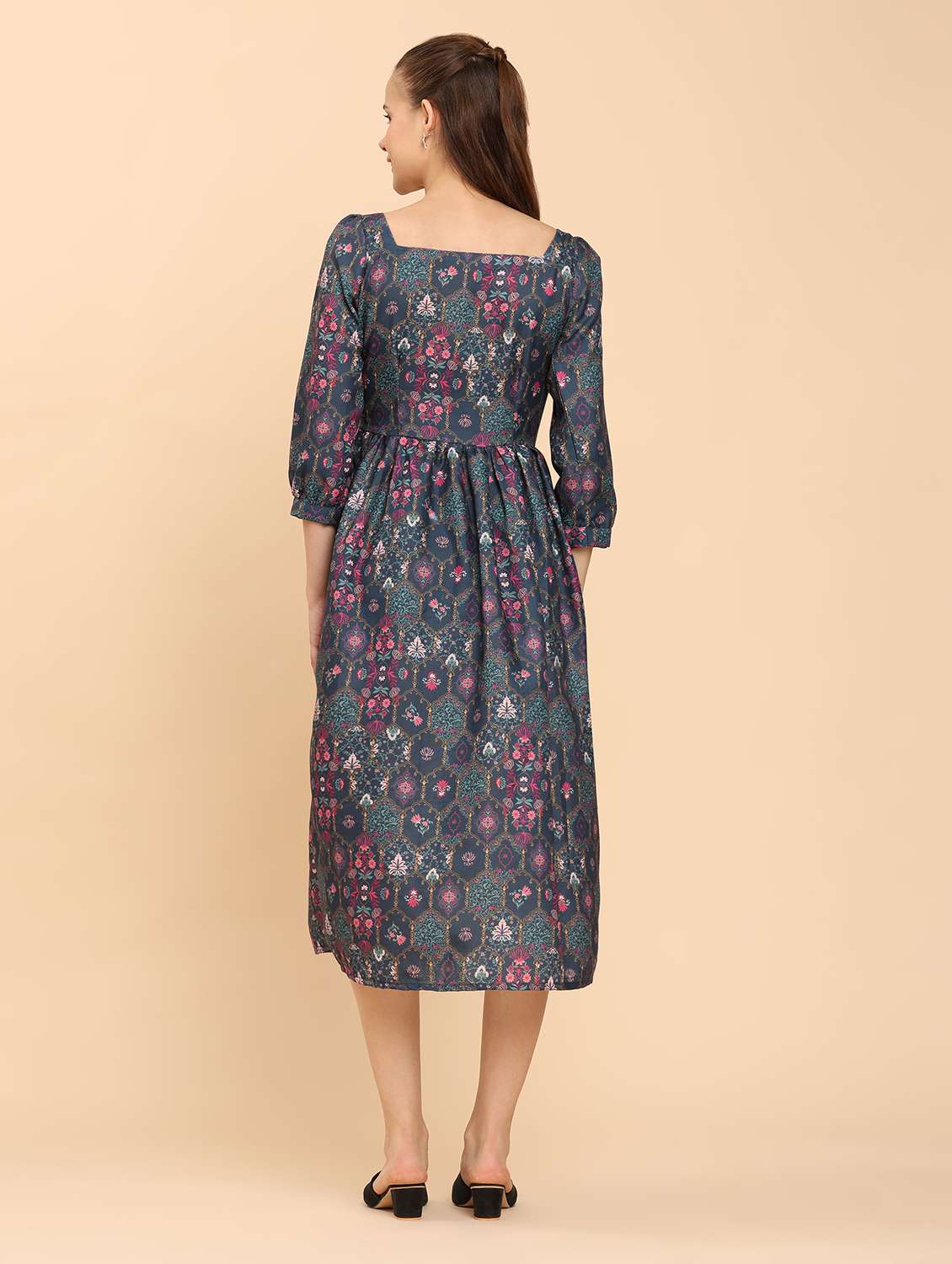 women print square neck  a-line dress - 21968345 -  Standard Image - 3