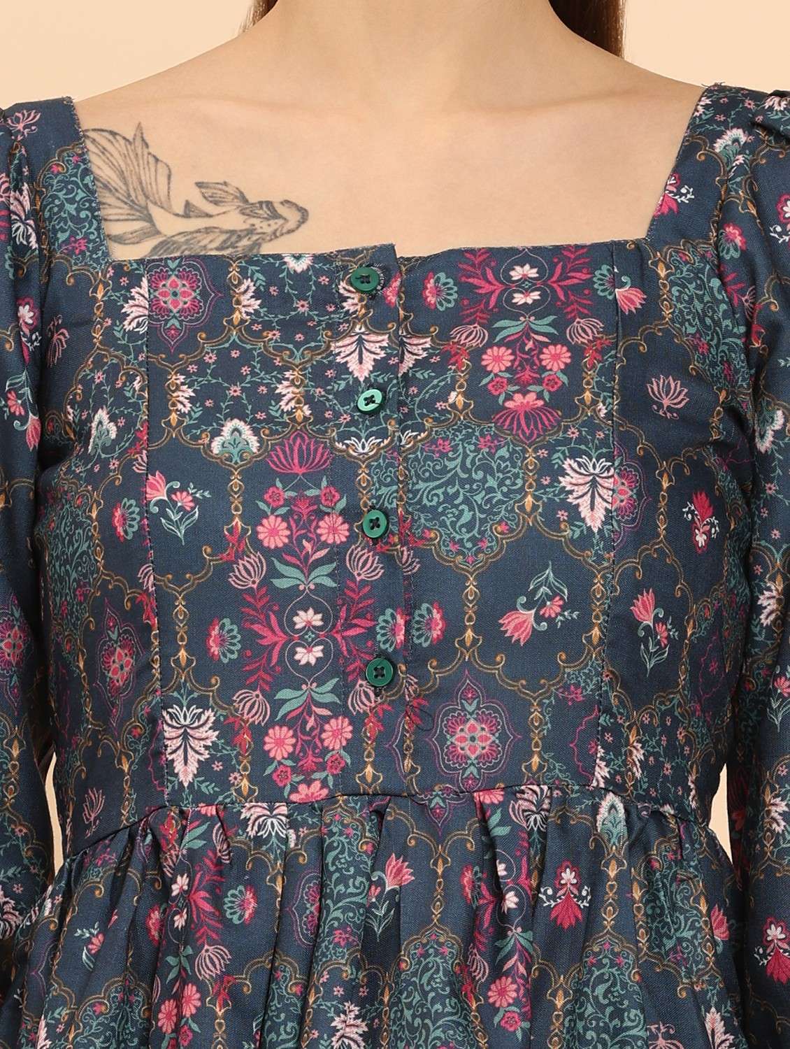 women print square neck  a-line dress - 21968345 -  Standard Image - 5