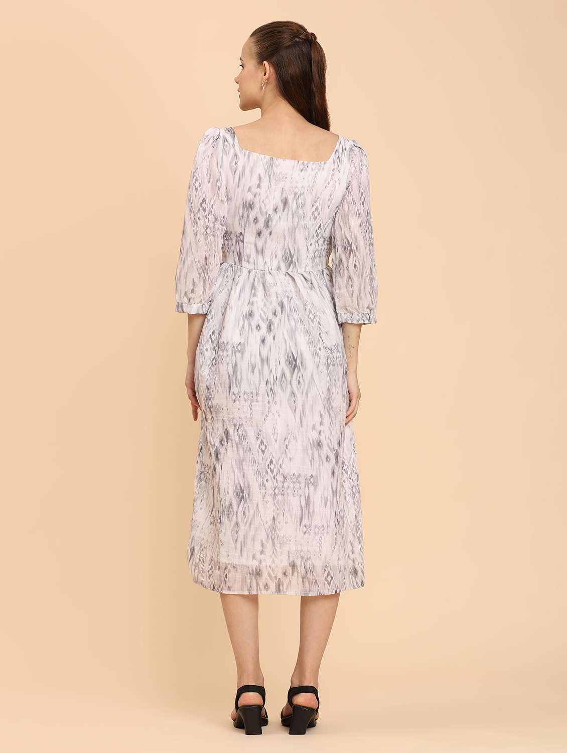 women printed square neck  a-line dress - 21968346 -  Standard Image - 3