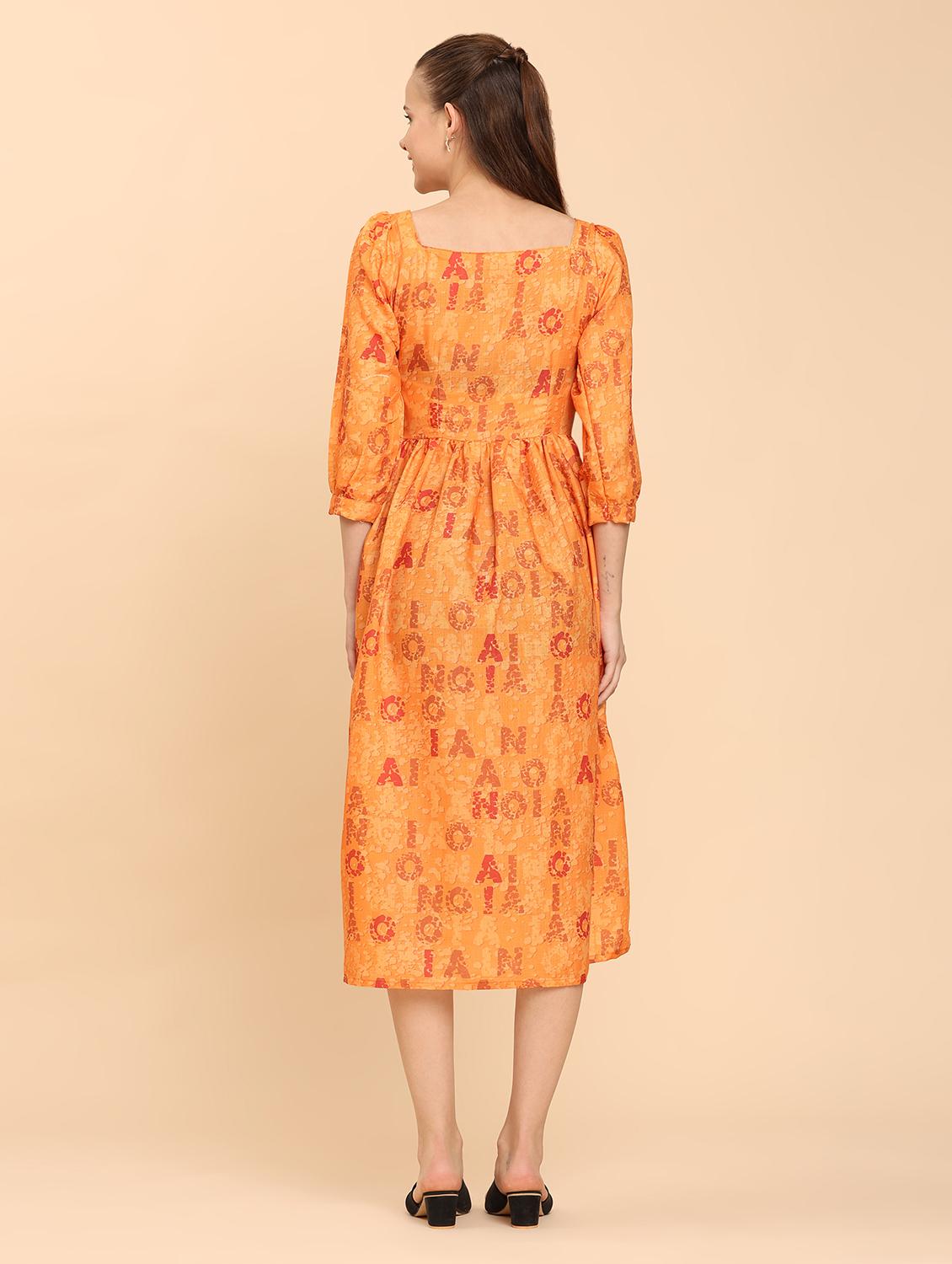 women printed square neck a-line dress - 21968347 - Standard Image - 3