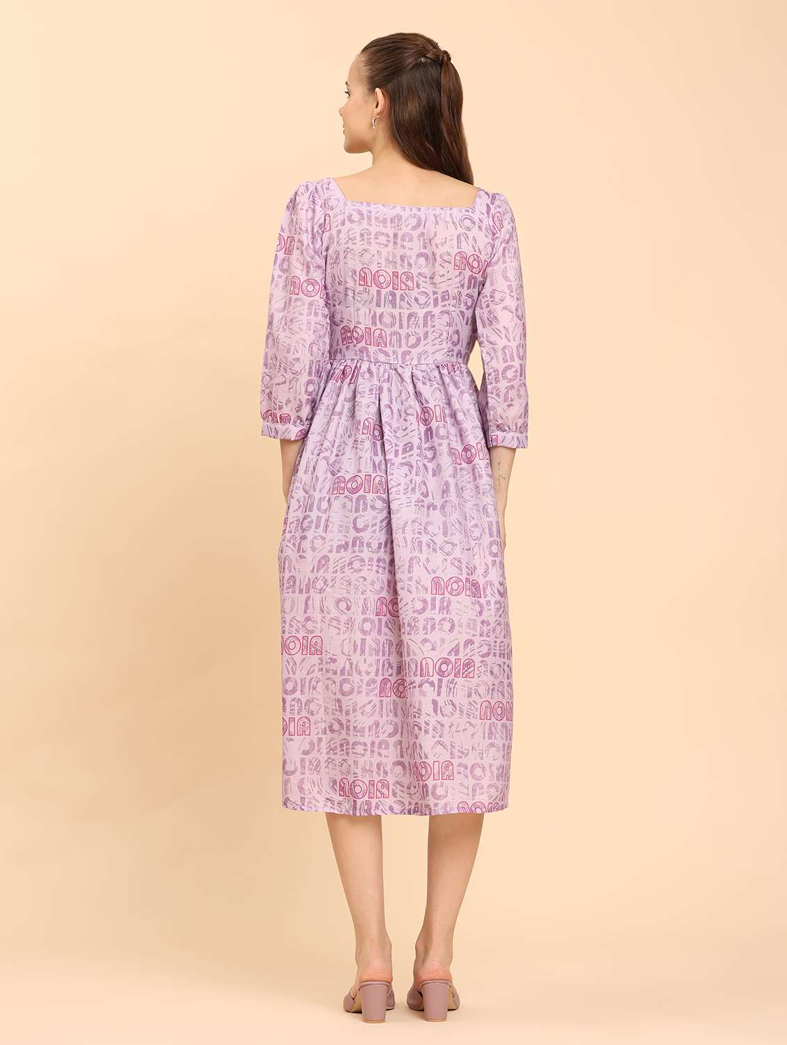 women lavender printed square neck a-line dress - 21968349 - Standard Image - 3
