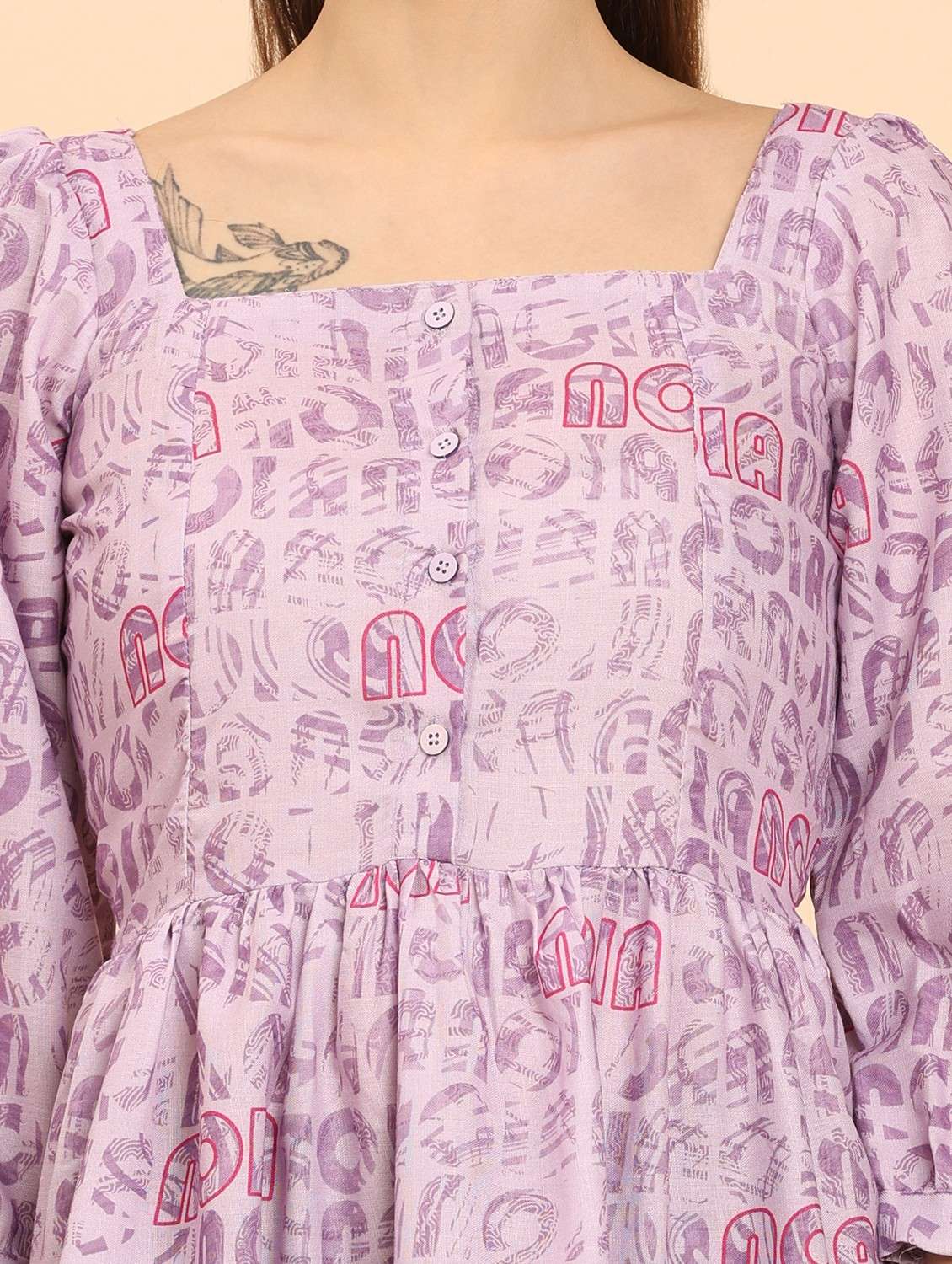 women lavender printed square neck a-line dress - 21968349 - Standard Image - 5