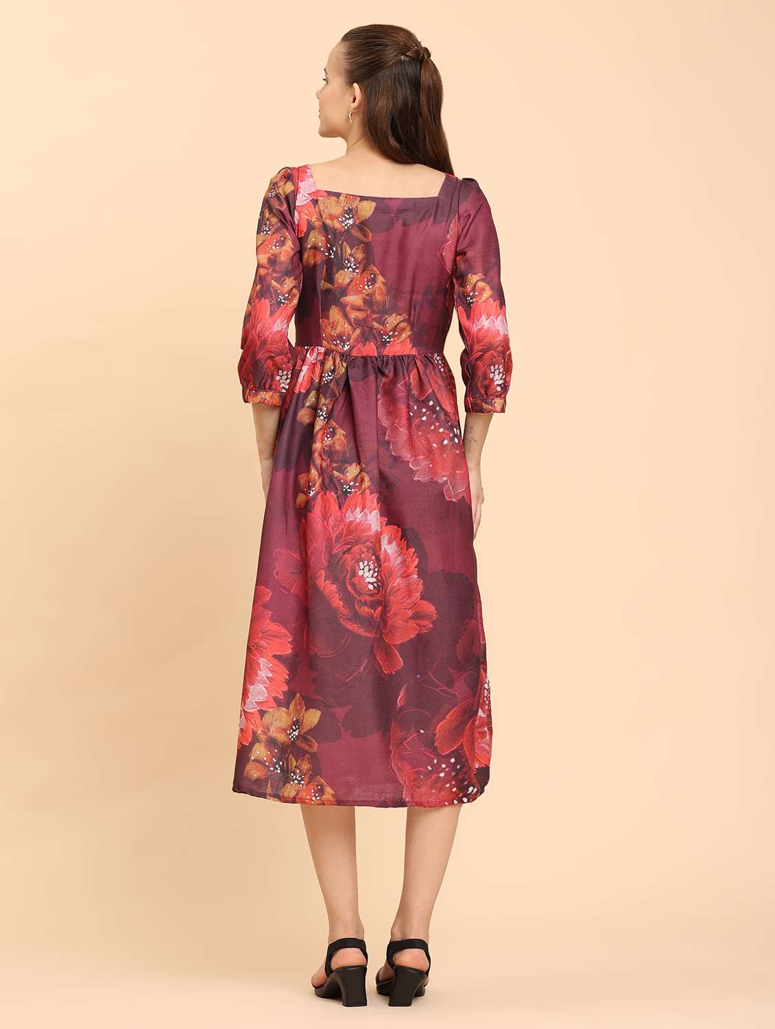 women floral print square neck a-line dress - 21968350 - Standard Image - 3