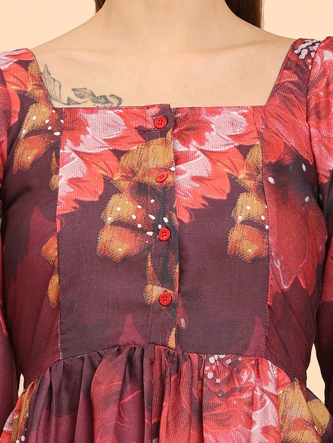 women floral print square neck a-line dress - 21968350 - Standard Image - 5