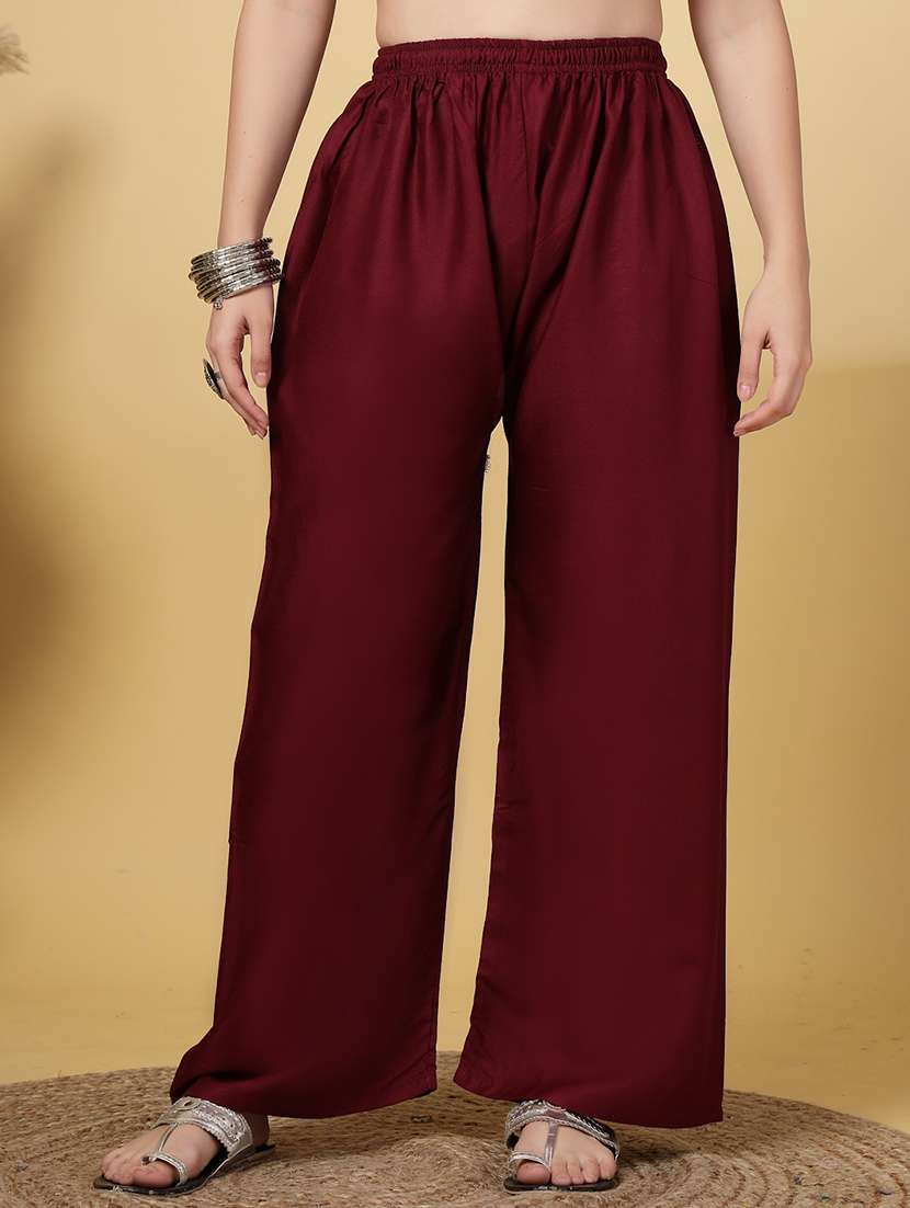 women solid high rise straight palazzo