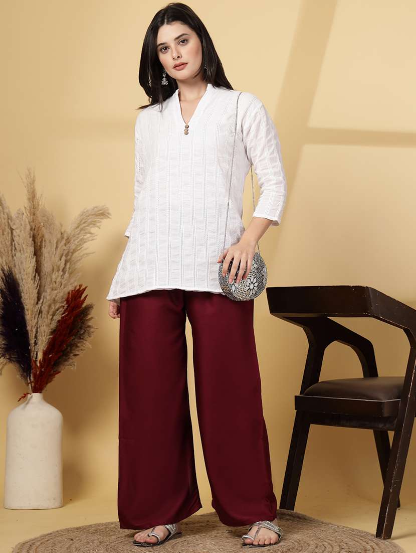 women solid high rise straight palazzo - 21968358 -  Standard Image - 5